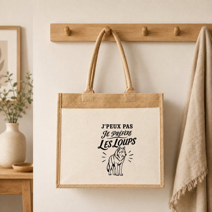 Sac Cabas - PLANETEE - J'peux pas minimaliste - Toile de jute &amp; coton - 21 L - Anses 65 cm