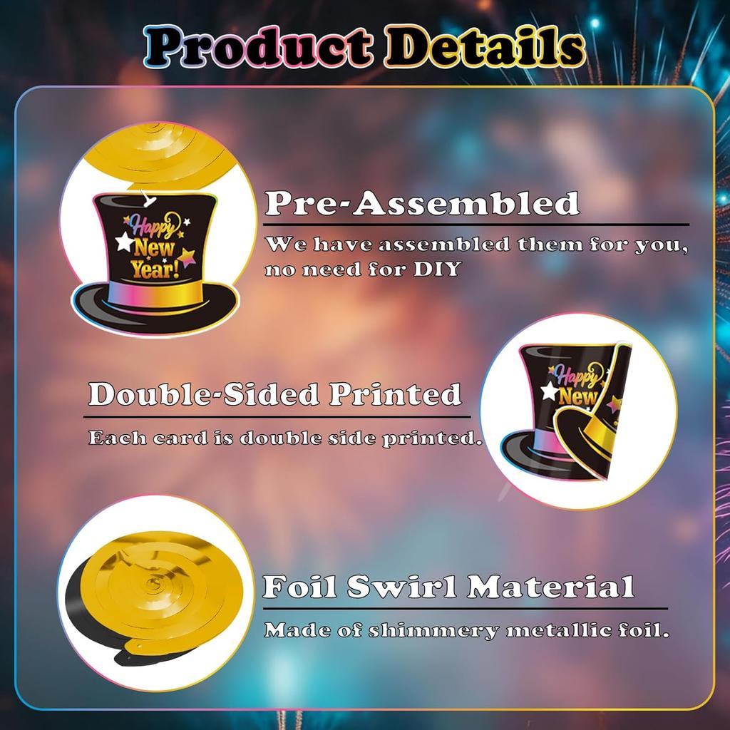 Colorful Happy New Year Banner & Hanging Swirls, Neon Themed 2026 Happy New Years Paper Banner Ceiling Swirl Streamers for New Years Eve Party