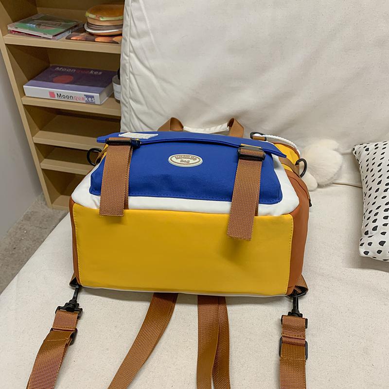 College Style Schoolbag Women's Contrast Backpack Large Capacity Tote Bag Multi-Use Crossbody Bag