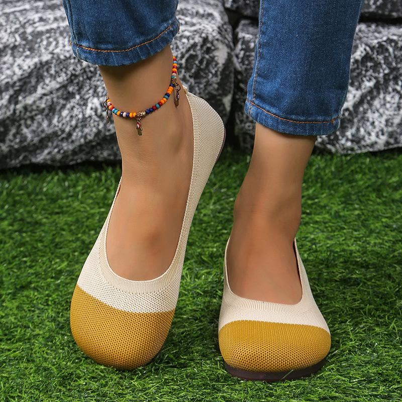 Korean Style Summer Soft Soled Single Shoes for Women Comfortable Knit Breathable Flat Shoes