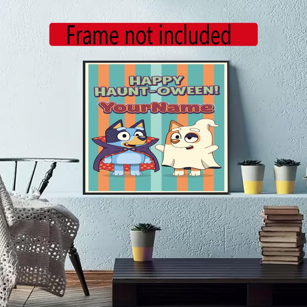 Bluey Customize Your Name Diamond Painting Round Diamond Diy Frameless Holiday Artwork Suitable For Home Office Wall Decoration