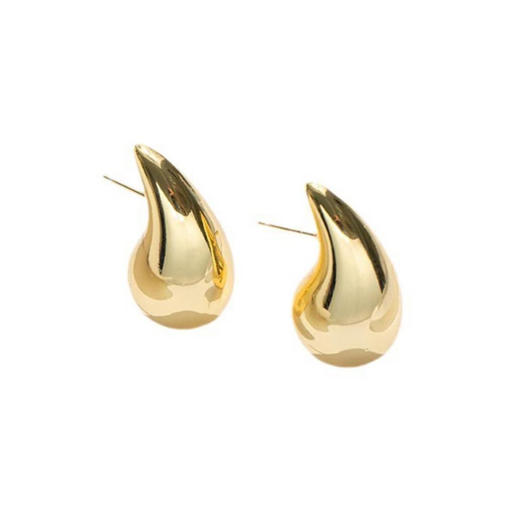 Celebrity Style Gold Water Drop Earrings - High-End European and American Metal Studs