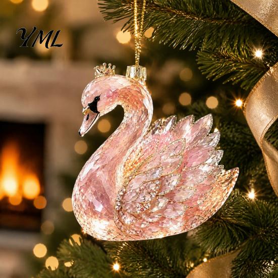 Acrylic Christmas Ornament Faux Crystal Animal Ornament, Flat Print Hanging Decor Tree Decoration for Tree, Butterfly/Peacock/Bird/Swan Holiday