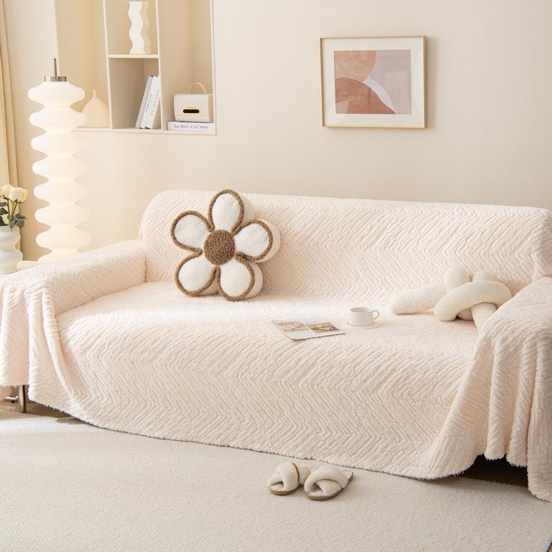 Nowy Jesienno-Zimowy Pluszowy Pokrowiec na Sofę Pełnokryjący Tkanina All-inclusive Styl Ins Pogrubiony Trójwymiarowy Plusz Antypoślizgowy Ręcznik na Sofę