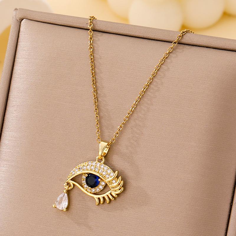 Women's Titanium Steel Blue Evil Eye Pendant Necklace - Light Luxury Clavicle Chain Jewelry