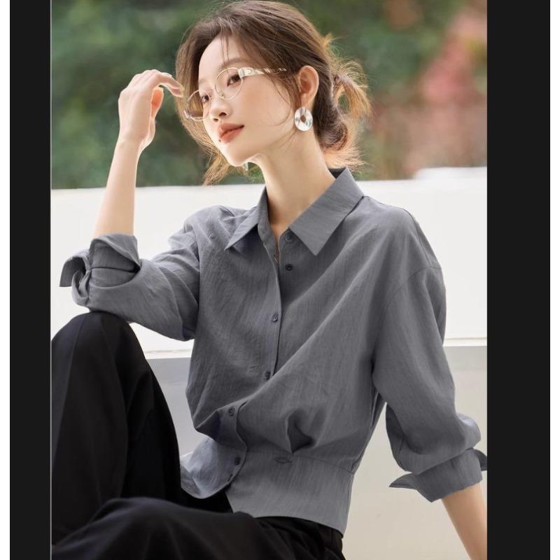 Elegante Camicetta da Donna Stile Francese Primavera Autunno Vestibilità Slim Camicia Top Casual da Ufficio