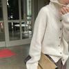 High Neck Knitted Cardigans Vintage Casual Single Breasted Sweater Chic Solid Color Long Sleeved Knitwear