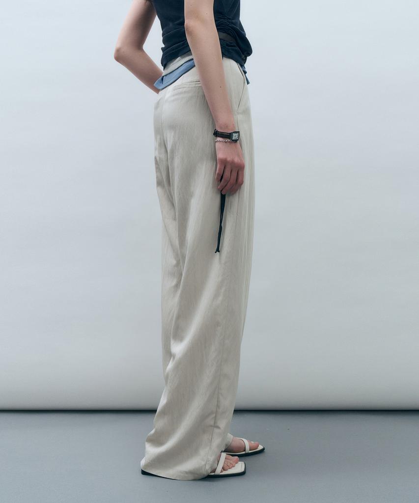 MONGDOL Nylon One-Tuck Wide Slacks Beige Mdpt025Nybeige