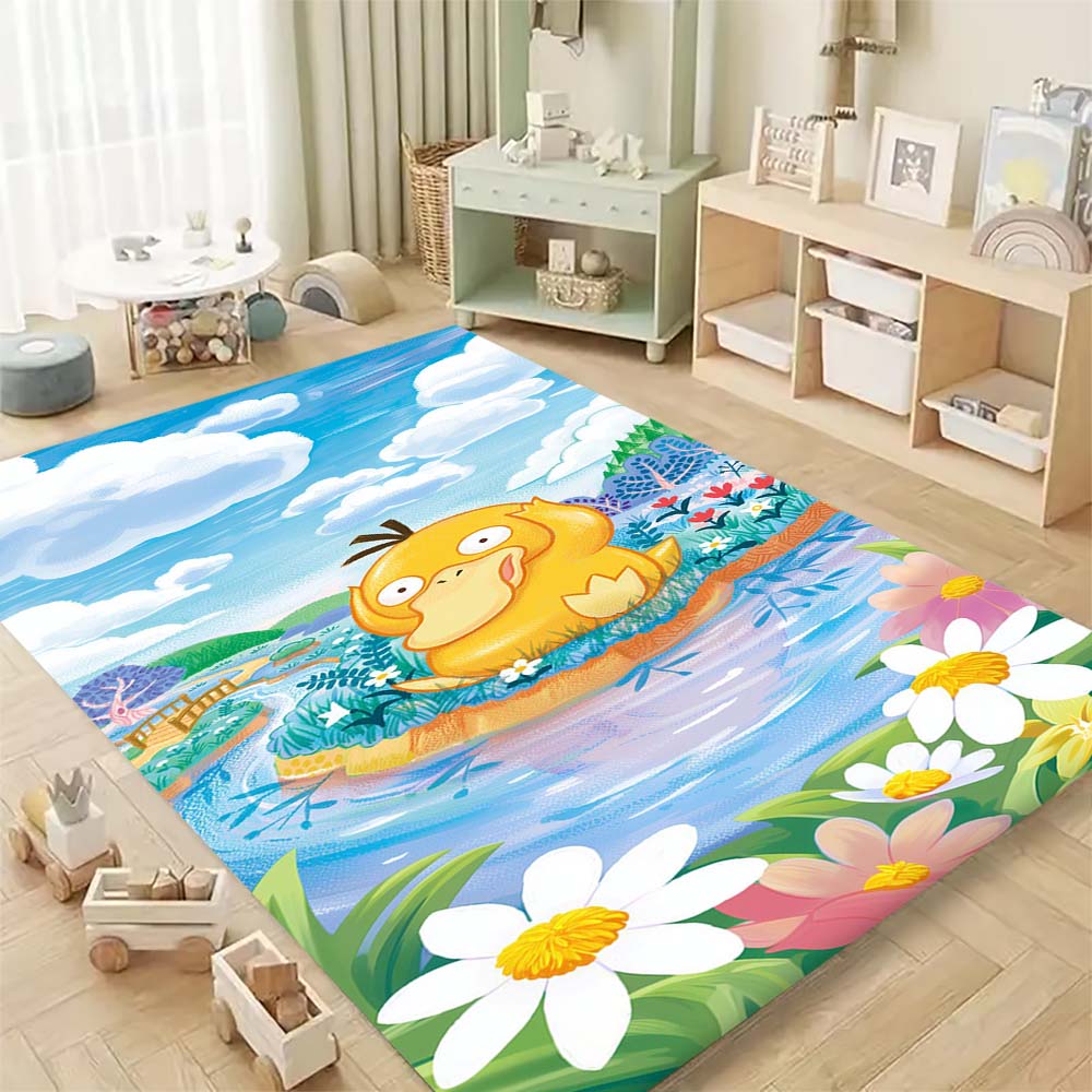 Pokemon Enton Süßer Teppich Schönes Cartoon-Enten-Design Waschbarer Anti-Rutsch-Teppich für Kinderzimmer