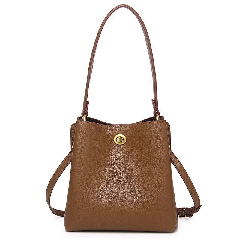 Geantă de umăr versatilă din piele de vacă Geantă tip găleată pentru femei, simplă, de capacitate mare