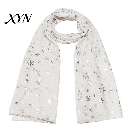 Cozy Christmas Party Scarf Glitter Sparkly Foil Snowflake Print for Women, Warm Fashionable Neckwear Theme Shawl Wrap, Fall Winter Lightweight