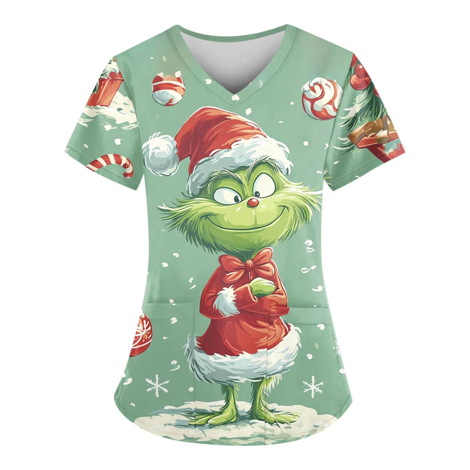 

Жіночий різдвяний сніговик, вільний принт, кишеня з V-подібним вирізом і короткими рукавами XXXXXL