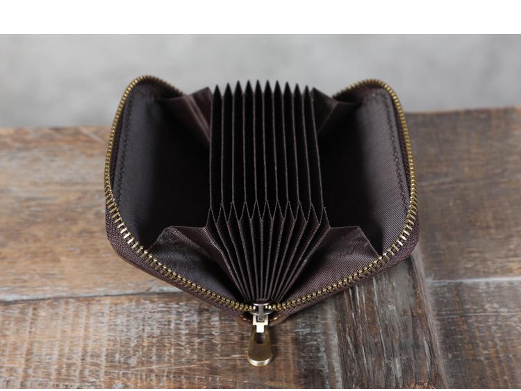 Vintage Crazy Horse Leather Accordion Card Holder with Multi-Card Slots, Coin Purse & Driver's License Pocket for Men and Women