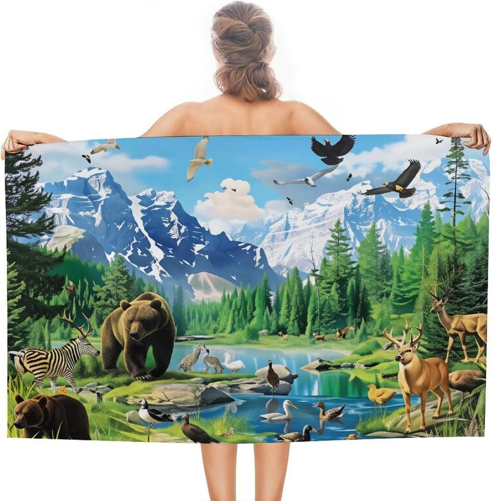Dinosaur Rainforest Beach Towel Sand Free Quick Dry Bath Towel Large for Adult Kids Pool Swim Camping Essentials Accessories
