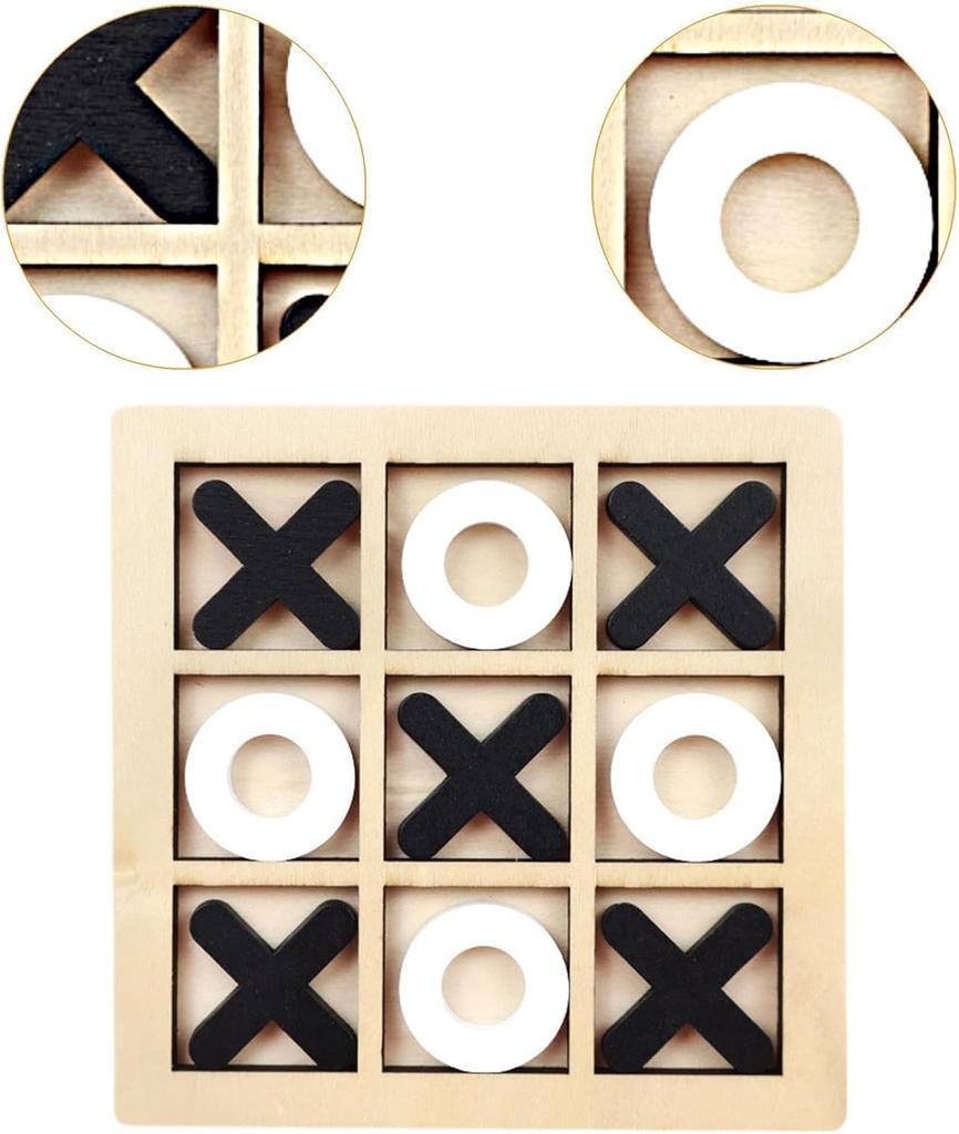 Jeu de Société Tic Tac Toe en Bois pour Deux Joueurs Jeu de Société Interactif Logique & Stratégie Cadeau Fête de Famille Anniversaire Garçons & Filles