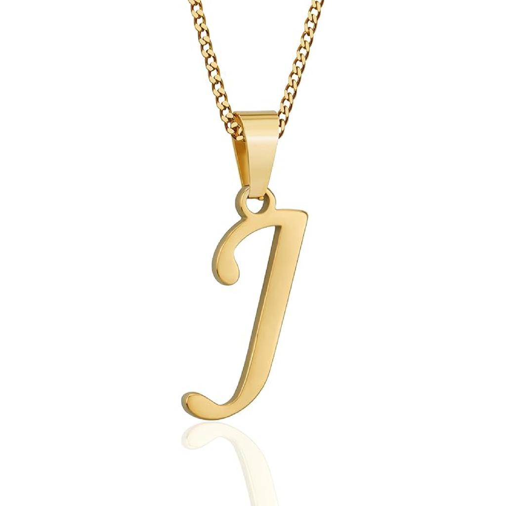Suweibuke Initial Necklace for Men Women Boys Girls, 18K Gold Plated 26 Letters Pendant Necklace, Personalized Jewelry Gifts