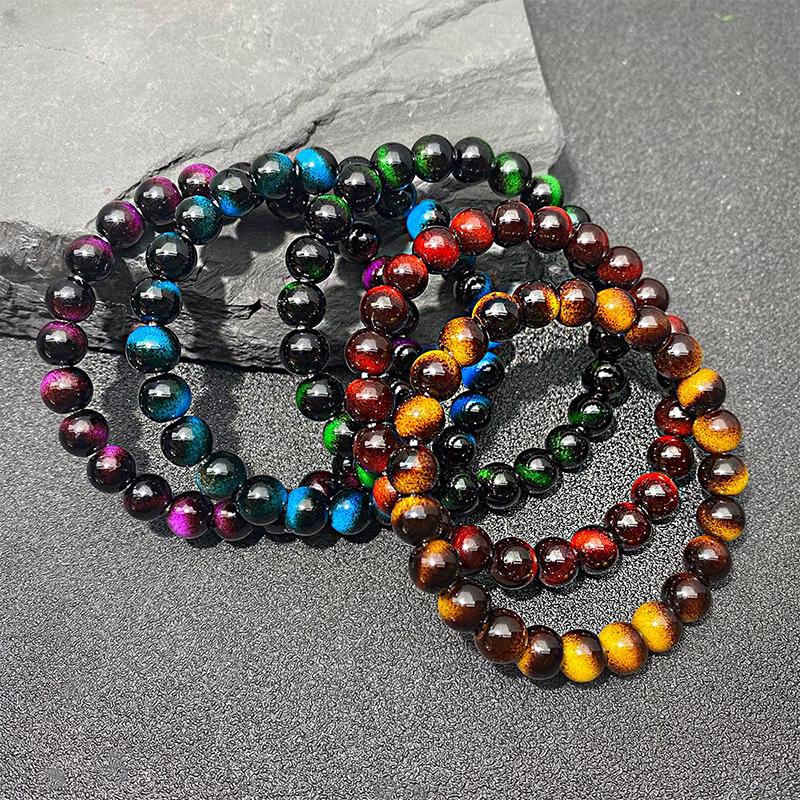 Charm Bracelet Tiger Eye Stone Beads Elastic Beaded Bracelets For Men Women Jewelry