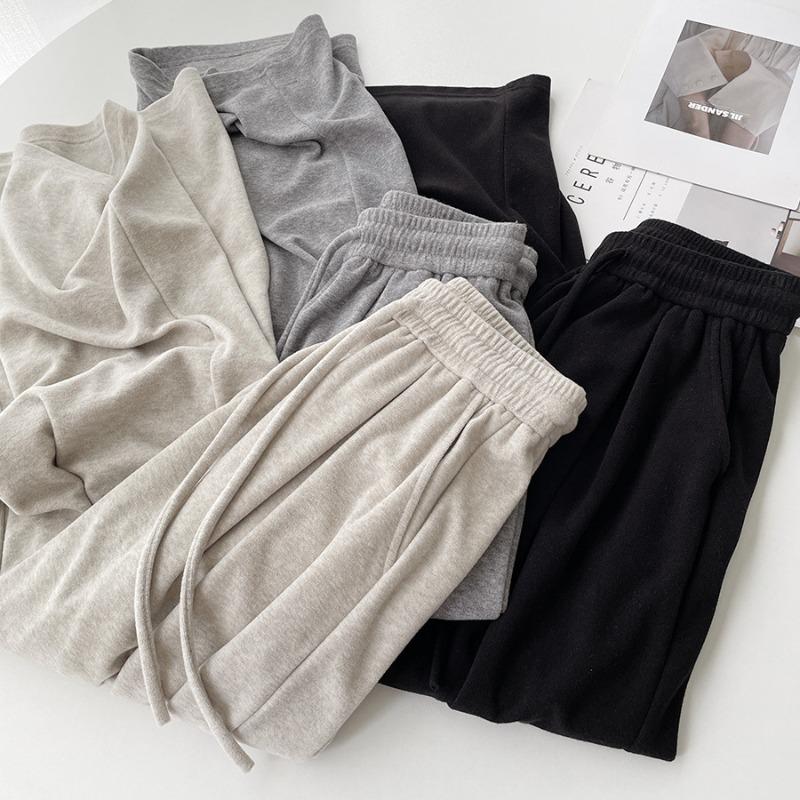 Autumn new towel pants, thin wide-leg trousers, elastic high-waisted straight drape casual trousers, women's lazy style