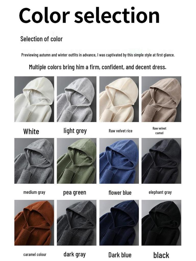 Men's Pure Wool Hoodie - Soft, Comfortable, Long Sleeve Knitwear for Autumn & Winter.