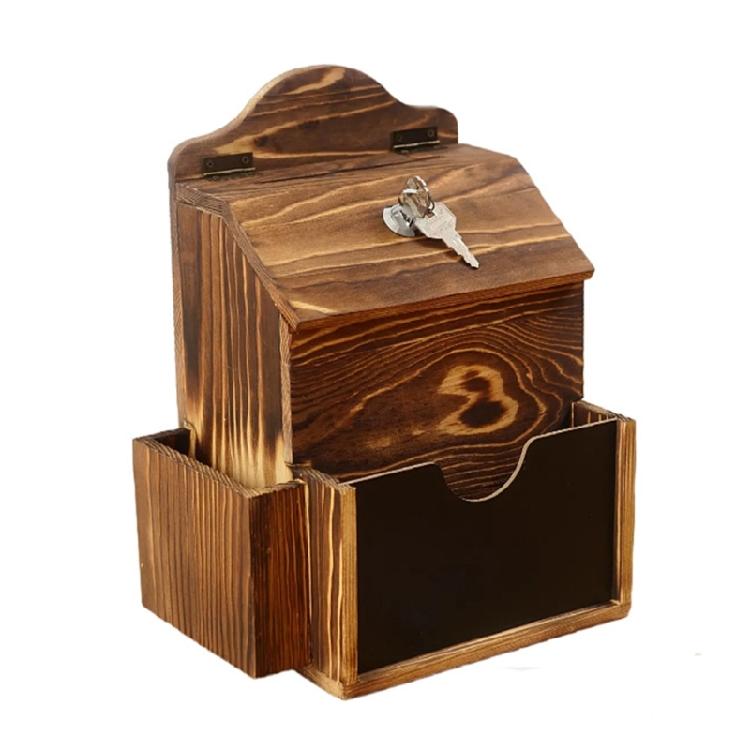 Handmade Wooden Mailbox Retros Lockable Compartment Detachable Board Storage Area Wall Mount Installation