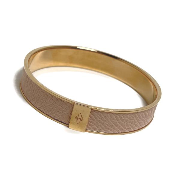 Hermes Leather Gold Plated Bangle Leather Pink X Gold Women Used