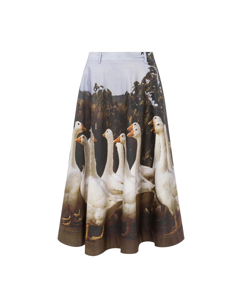 Moschino Goose Print Cotton Gabardine Skirt