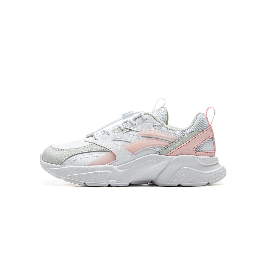 Li Ning Kids Sports Lifestyle Series Fashion Comfortable Non-Slip Wear-Resistant Low-Top Casual Shoes Kids Casual Shoes White Gray Pink YKCU210-2