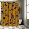Vintage Floral Shower Curtain Waterproof Bathroom Decor with Rustic Style for Home Use Mustard Yellow Navy Blue Color Design, Si