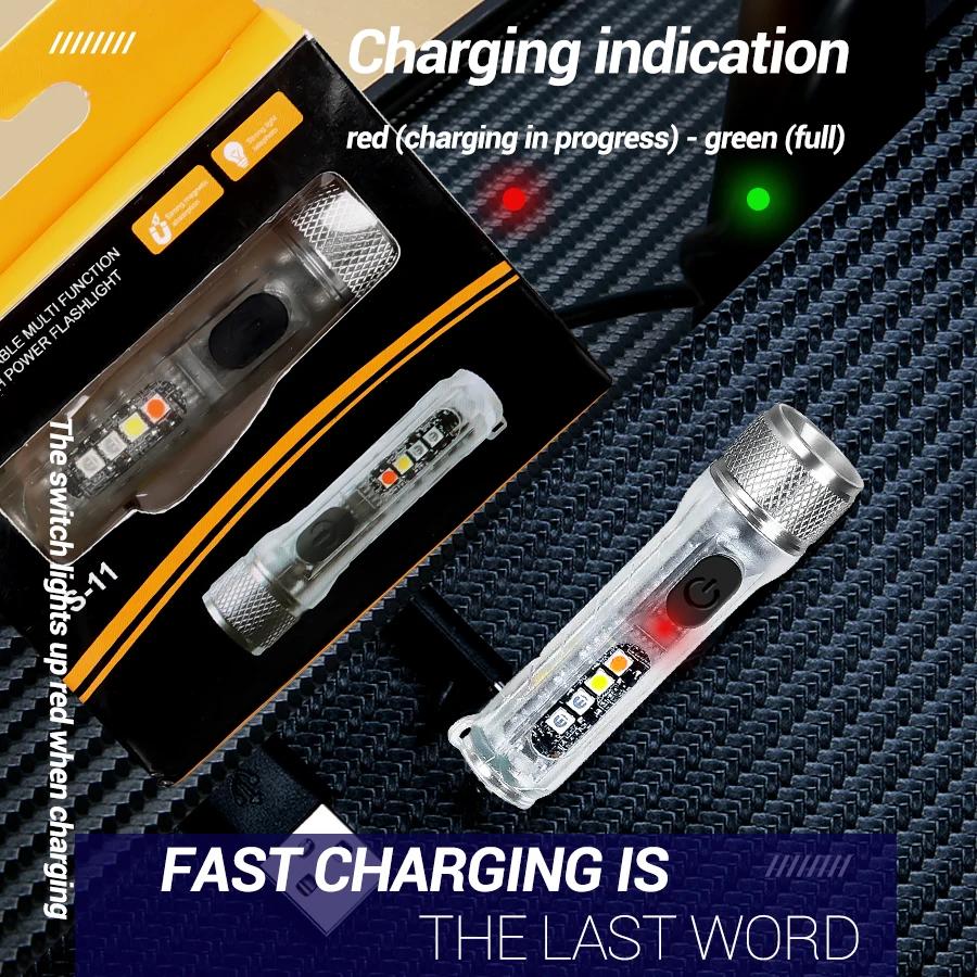 Powerful Mini Keychain Flashlight TYPE-C Fast Charging Multi-function Waterproof Fluorescent Magnetic Warning Camping Flashlight