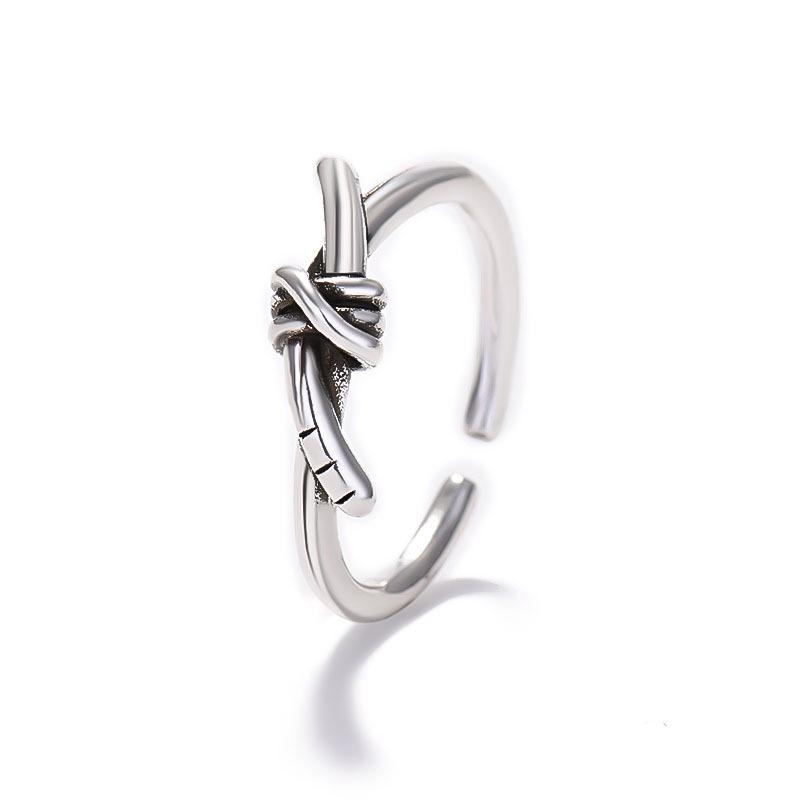 Thai Silver Retro Knotted Adjustable Ring for Women - Elegant, Versatile, and Trendy Design