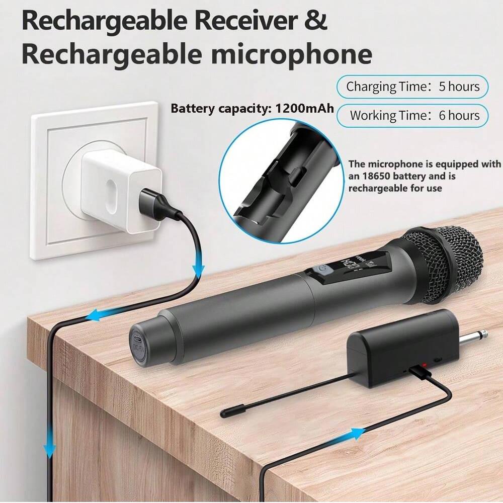 Rechargeable Wireless Microphone System for Karaoke, Speeches, and Parties