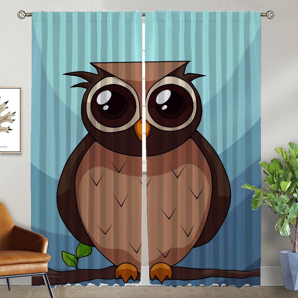 

Мультяшная сова, современные шторы для гостиной, 2 шт., затемняющие шторы, домашние шторы для камеры, тюль для спальни W50xH70cmx2pcs-CL