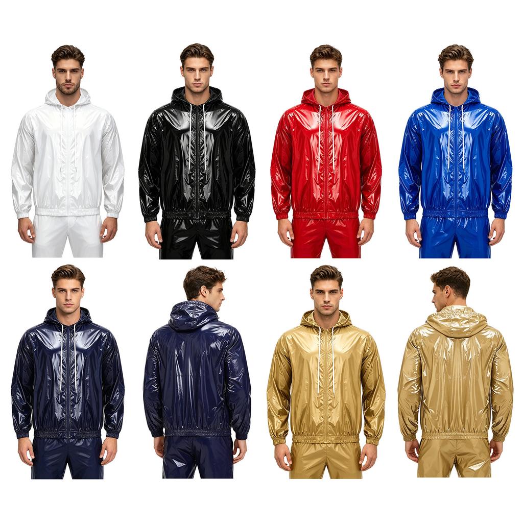 Men‘s Waterproof Windbreaker S-3XL Hooded Rain Jacket Long Sleeve Front Zipper with Drawstring Hood for Hiking Fishing Cycling
