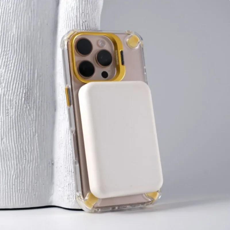 Alloy Camera Stand Holder for Magsafe Phone Case For iPhone 16 Pro Max 15 Pro 14 13 12 11 Airbag Anti-fall Clear Acrylic Cover