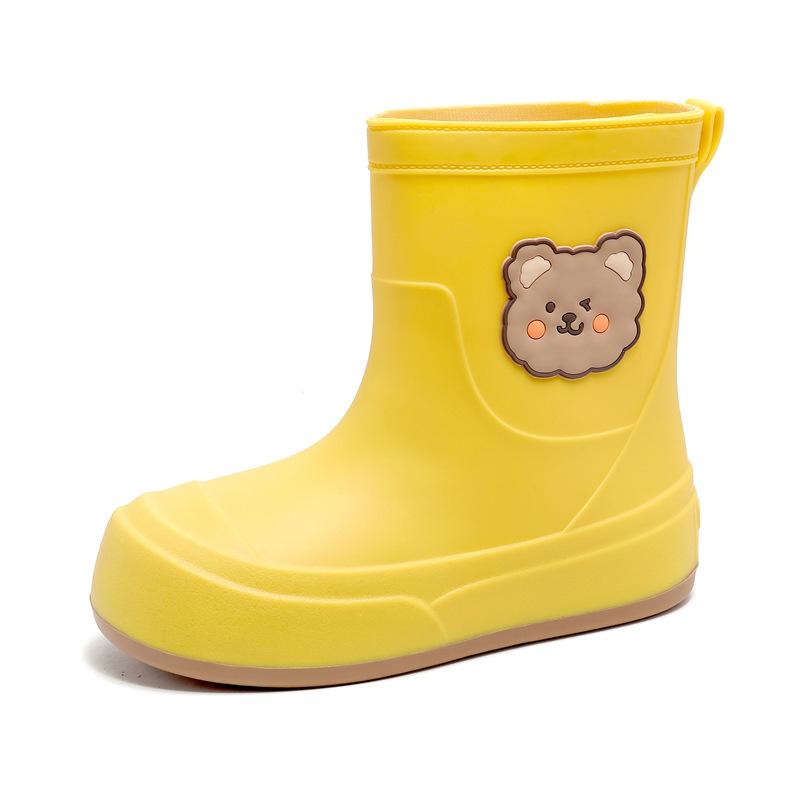 Cute and stylish new rain boots, outdoor water shoes with plush lining for warmth, mid-calf waterproof rain boots, lightweight bear-themed wading 36（a Little Small2Code жёлтый