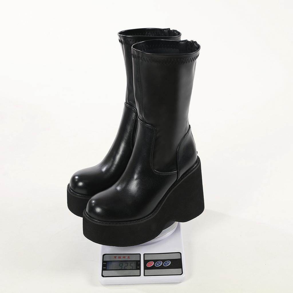 Модные матовые черные ботфорты до колена женские платформа танкетка высокий каблук толстая подошва женские INS горячая зимняя мода элегантный дропшиппинг