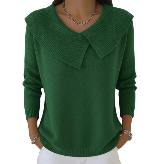 Damen Strickoberteile Großer Revers Langarm Einfarbig Pullover Weich Dehnbar Lässige Strickwaren Arbeit Party Date Kleidung