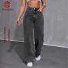 Women's Clothing Smoke Gray Washed Wide-leg Elastic Mid-waist Trend Casual Jeans
