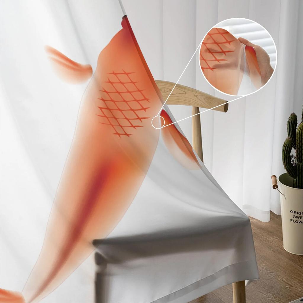 Koi Fish Painting Sheer Curtain for Bedroom Tulle Voile Curtain for Kitchen Living Room Decor Window Treatment