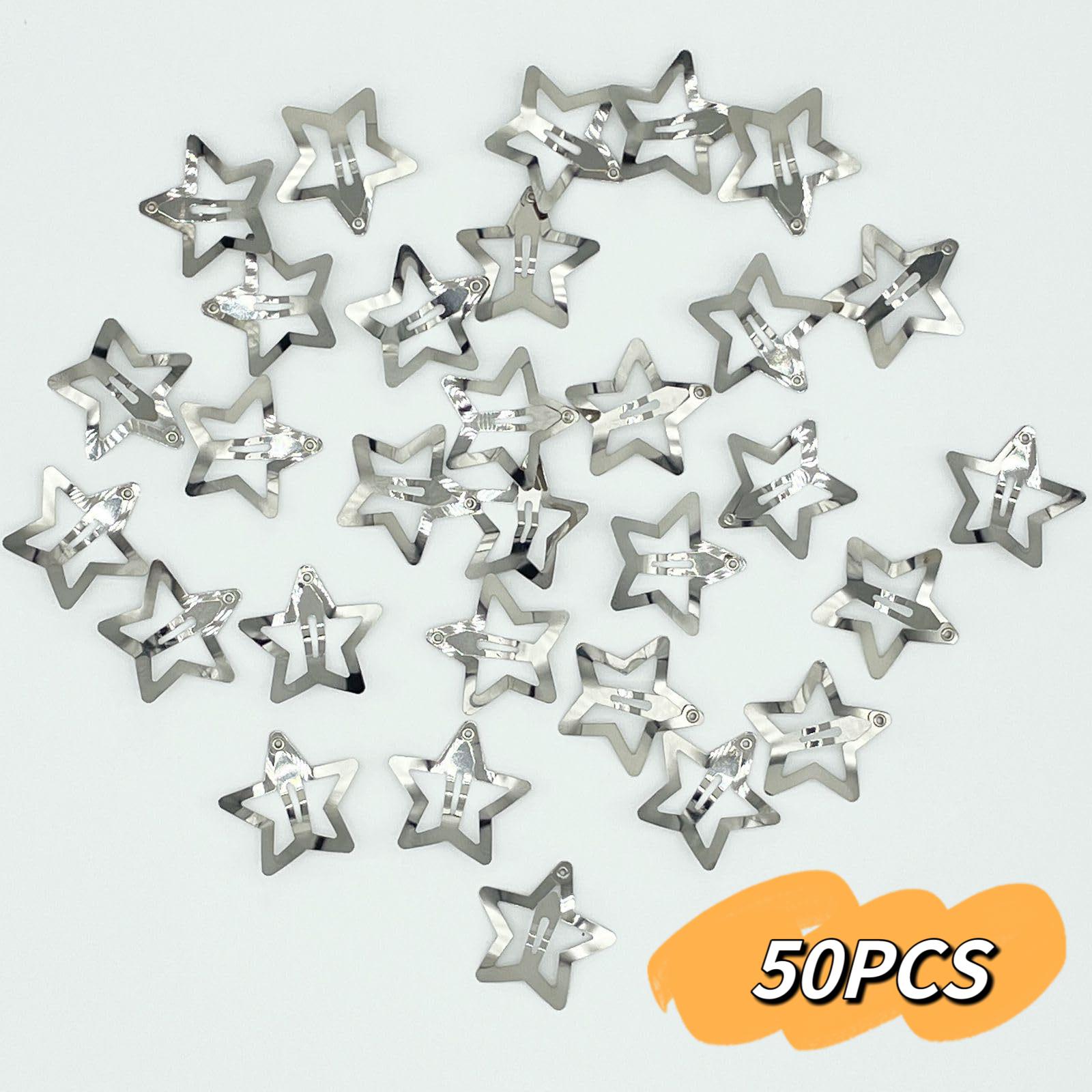 

50/100Pcs Silver Star Hair Clips for Girl Y2k Star Metal Snap Clip Hairpins Barrettes Fashion Women Hair Accessories 3.2CM