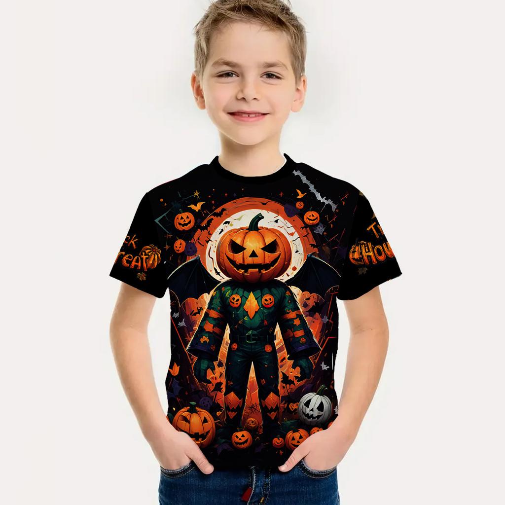 Kinder Halloween 3D Bedrucktes T-Shirt Modisches Mädchen Jungen Kurzarm T-Shirt Halloween Geschenk für T-Shirt