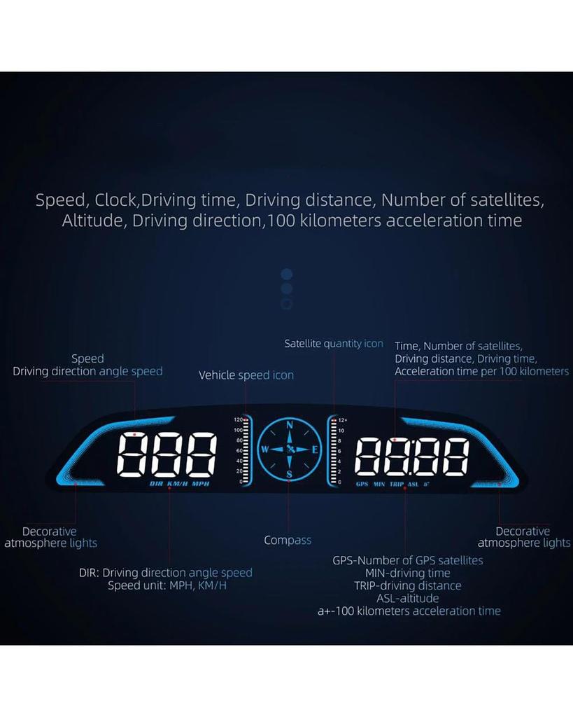 Speedometer HUD Automatic Speedometer Head Up Display GPS Onboard Computer Digital Clock Head Up Display GPS Speedometer (G3)