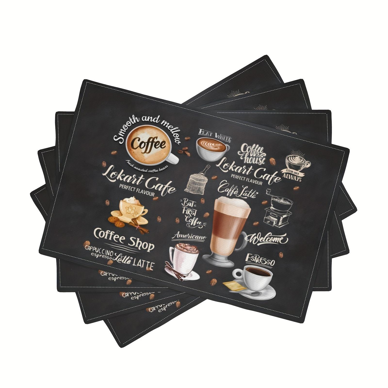 

4Pcs Linen Coffee Patterned Placemats Kitchen Dinning Table Mats Bowl Coffee Cup Heat-resistant Pads Home Decoration 45x30cm 4Pcs-30X45cm(12X18in