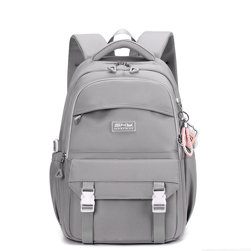 Simple Solid Color Middle School Student Backpack Casual Large Capacity Travel Rucksacks Practical Multi-layer Pockets High School Girls School Bags