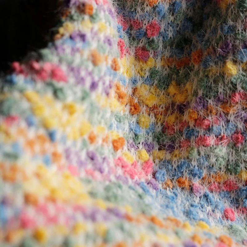 Colorful 3D Polka Dot Plush Texture Knitted Fabric Autumn Winter Coat Dress DIY Sewing Material Background Decoration Cloth