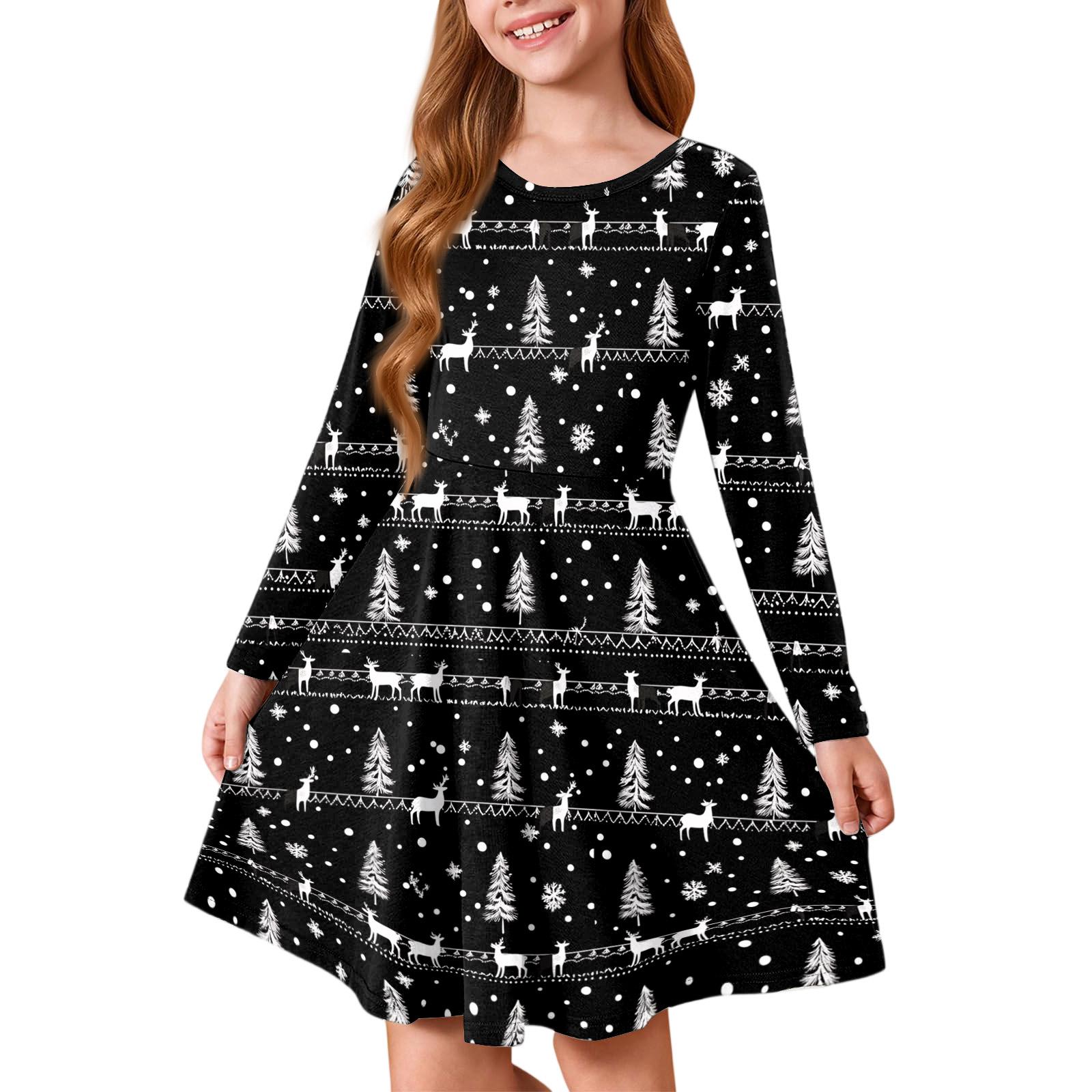 

Girls Princess Dress - Long Sleeve A-Line T-Shirt Dress Christmas Day 140