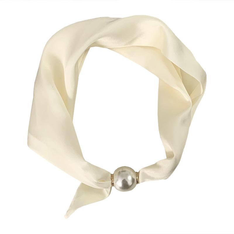 Magnetic Buckle Silk Scarf Women's New Pearl Necklace Light Luxury High-end Fashion All-match Scarf Polka Dot Silk Scarf
