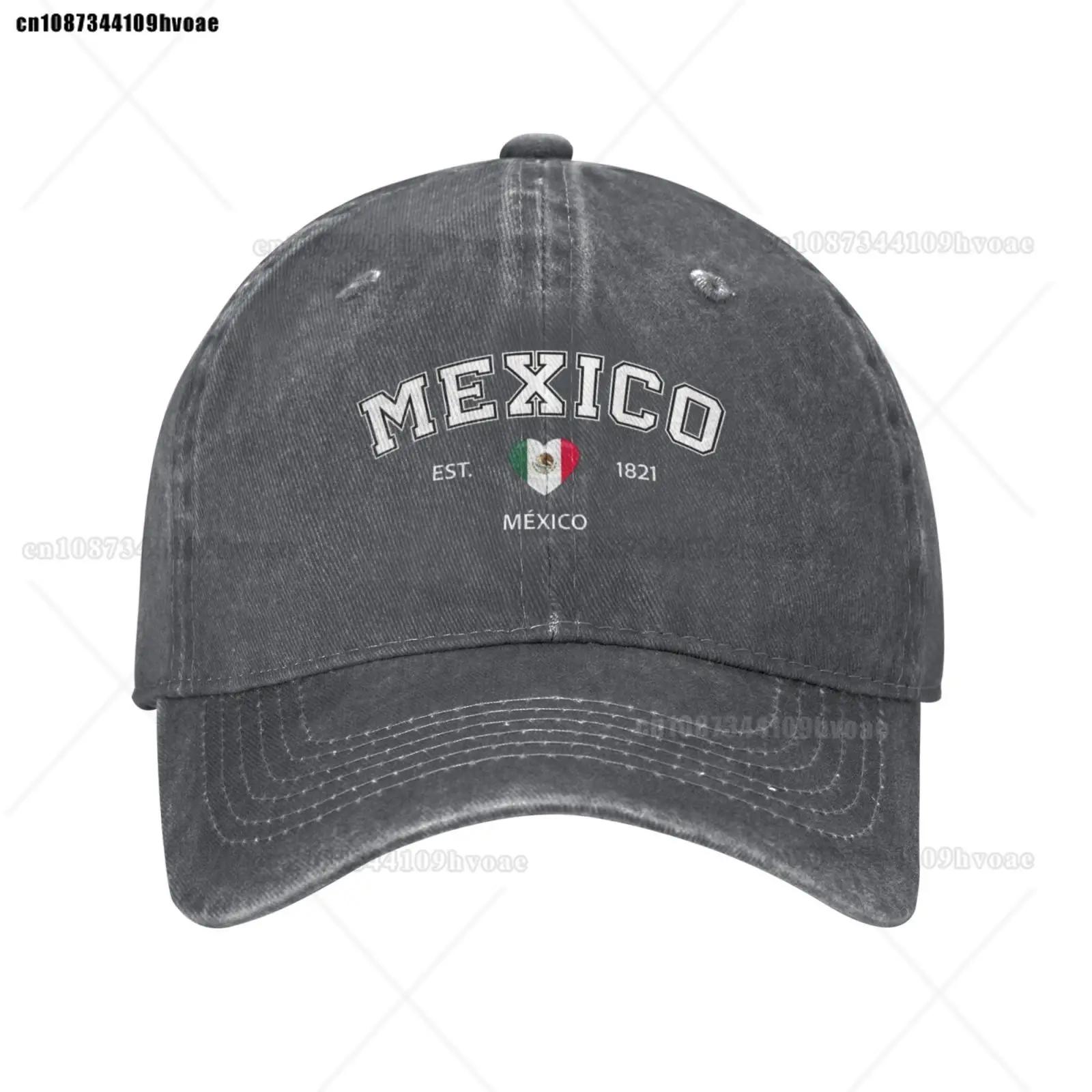 Mexico Flag Caps EST.1821 Retro Cowboy Washed Baseball Caps Female Sport Denim Sunscreen Hats Spring Summer Cap Unisex Trucker Cap One Size