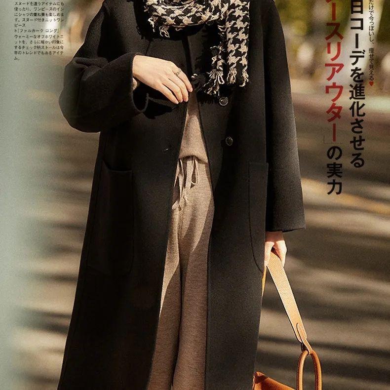 Autumn Winter Women's Mid-Length Woolen Coat Loose Versatile Trench Coat Woolen Outer Wear Top
