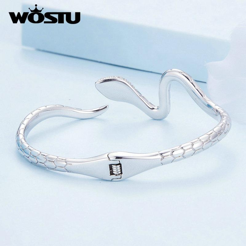 WOSTU Silver Color Classical Snake Open Bangle Bracelets For Women Men Green White Zircon Charm Bracelet Unique Jewelry Gift